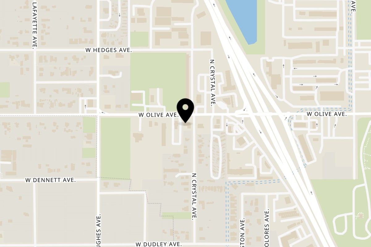 Map showing the location of Garrafa on 1807 W Olive Ave in Fresno